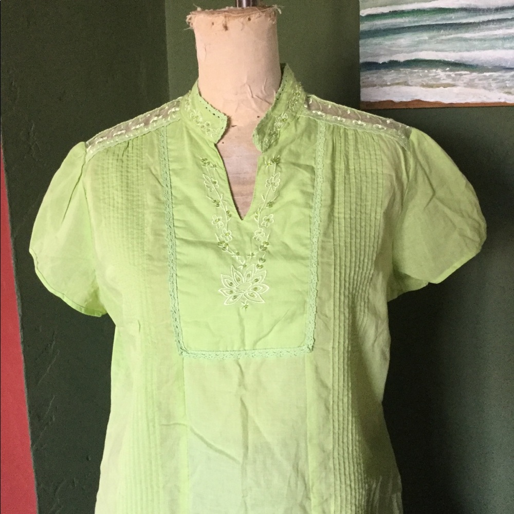 Embroidered Lime Green Top, NWT